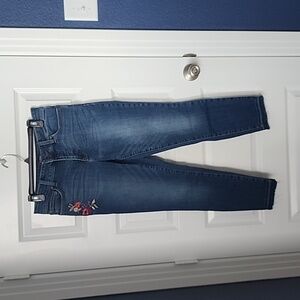 NYDJ Alina Ankle Floral Embroidered Raw Hem Jeans Lift Tuck Technology Size 8